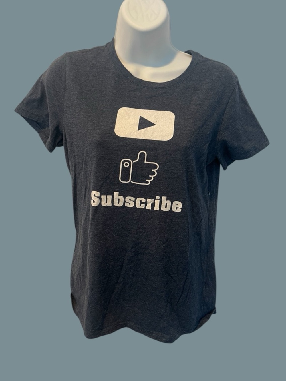 Subscribe Like Play Tube Button Vlogger T-Shirt – Size Small